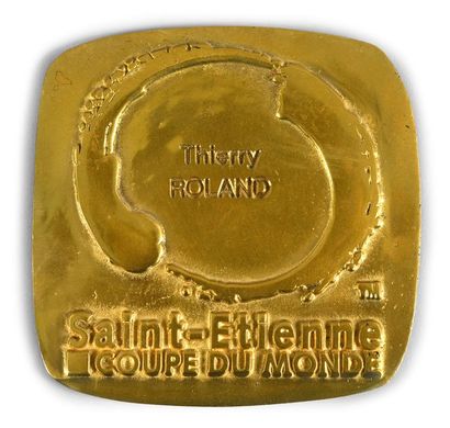 null Plaque en bronze «Saint-Etienne» Coupe du Monde attribuée à Thierry Roland pour...