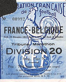 null Billet officiel de la rencontre amicale opposant la France à la Belgique le...