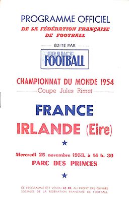null Programme officiel de la rencontre de qualification à la Coupe du Monde 1954...