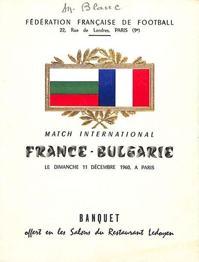 null Menu du match International entre la France et la Bulgarie le 11 décembre 1960...