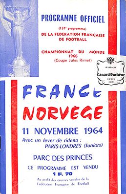 null Programme officiel de la rencontre de qualification à la Coupe du Monde 1966...