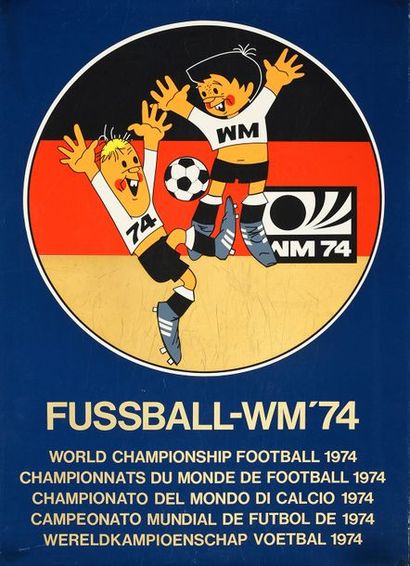 null Affiche originale de la Coupe du Monde 1974 en Allemagne représentant les mascottes...