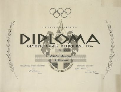 null Diplôme officiel des Jeux Olympiques de Melbourne pour sa victoire dans l'épreuve...