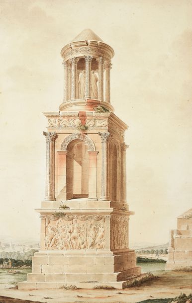 Jean - Baptiste COSTE (1746 - 1819) 
Le mausolée de Glanum
Aquarelle.
Signée en bas...