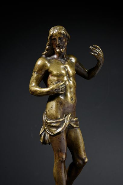 Attribué à François DuQuesnoy (1597-1643) 
Christ.
Bronze à patine brun clair nuancé.
Manque...