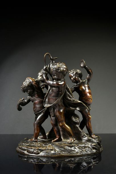 D'après Claude Michel Clodion (1738 - 1814) 
Bacchanale avec putti et chèvre
Bronze...