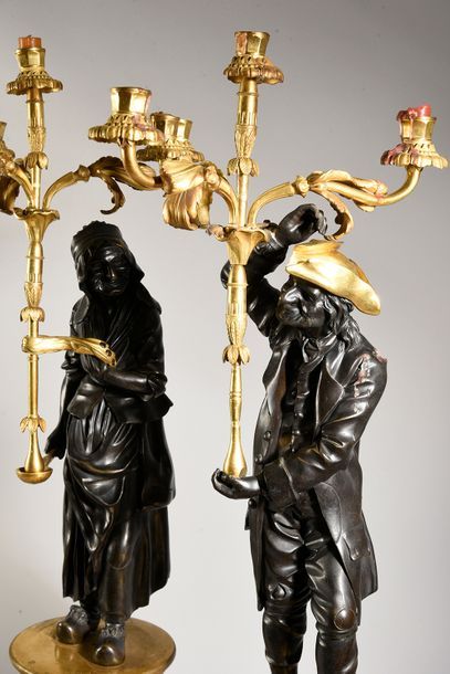 N.F.J Holain (Né à Valencienne en 1761) (d'après) 
Paire de candélabres en bronze...