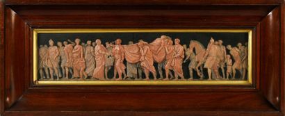 Claude RAMEY (1754-1838) attribuée à 
Sculpture en bas-relief en cire sur fond d'ardoise.
Procession...