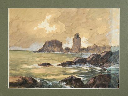 Charles MILLET (1892 - 1944) 
Paysage.
Aquarelle, signée en bas à droite.
29 x 39...