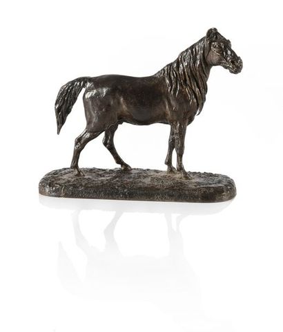 PIERRE JULES MÈNE (1810 - 1879) 
Ibrahim. Cheval arabe à l'arrêt.
Bronze à patine...