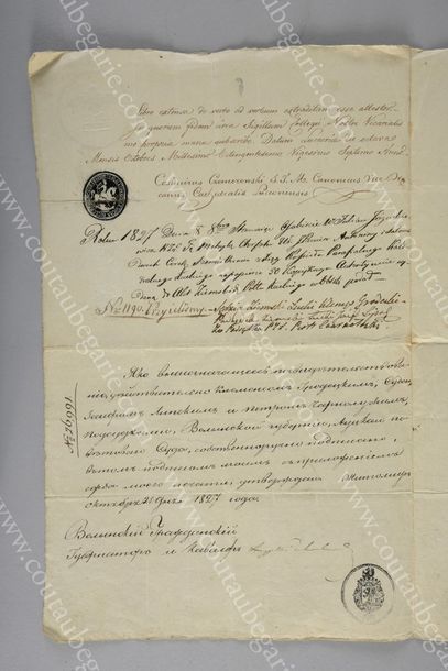 null [EMPIRE DE RUSSIE]
Pièce autographe en latin et en russe datée du 25 octobre...