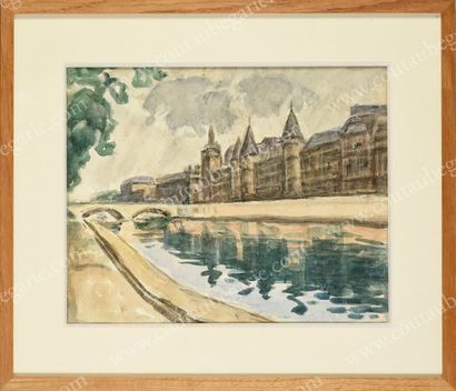 KOTLAREVSKY Paul (1883-1950) Les quais de Seine à Paris.
Aquarelle sur papier, circa...