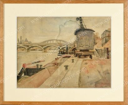 KOTLAREVSKY Paul (1883-1950) Vue des quais du côté du pont d'Austerlitz.
Aquarelle...