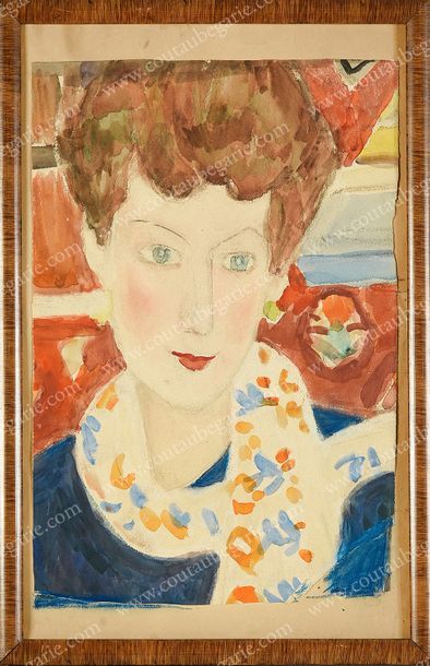 KOTLAREVSKY Paul (1883-1950) Portrait de Ginette Emery.
Aquarelle sur papier non...