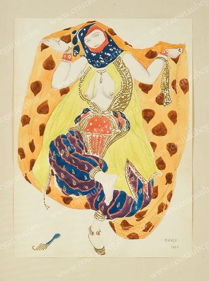 Léon BAKST (1866-1924) Costume pour le personnage de Schéhérazade.
Aquarelle sur...