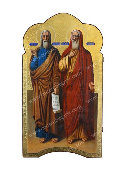 null GRANDE ICÔNE.
Saint prophète Isaac et saint apôtre et évangéliste Mathieu. Tempera...