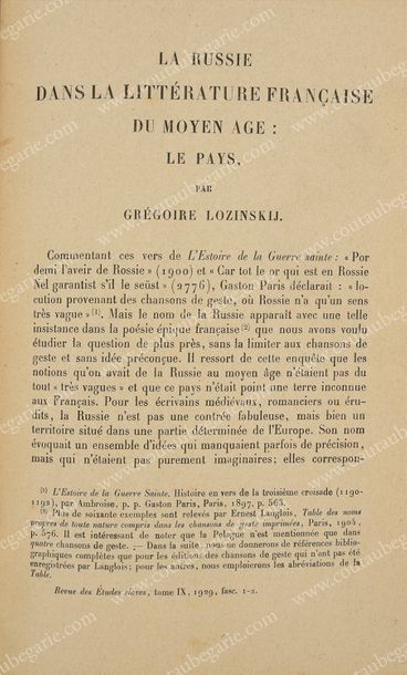 LOZINSKIJ Grégoire La russie dans la littérature française du moyen âge, s. l., s....