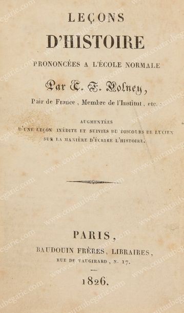 VOLNEY Constantin François Leçons d'histoire, Baudoin Frères, Paris, 1826. Petit...
