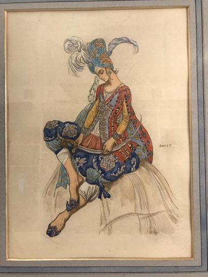 null 
LÉON BAKST (1866-1924).

Costume pour un personnage des Mille et Une Nuits.

Aquarelle...