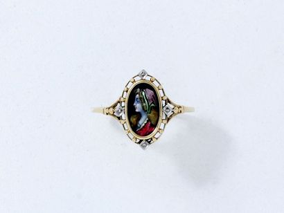 null Bague en or 750 millièmes, ornée d'une miniature sur émail de Limoges, dans...