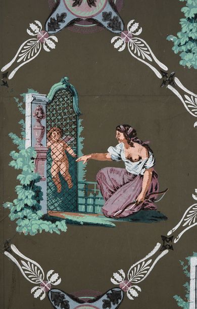 null Cupidon emprisonné par Vénus, papier peint, époque Directoire, impression à...