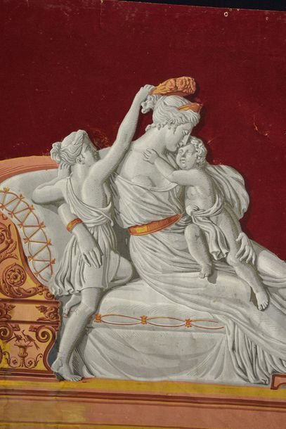 null Le couronnement d'Erato, attique en papier peint, Manufacture Dufour, vers 1815,...