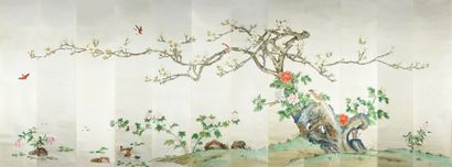 null Important papier peint, Chine, premier tiers du XXe siècle, décor en 12 lés...