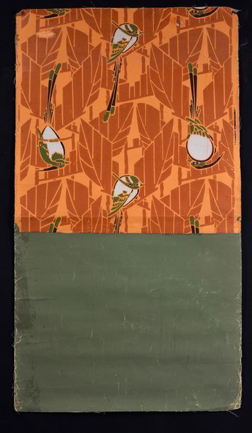 null H Stéphany, papier peint vers 1930, impression à la planche; décor de feuillage...