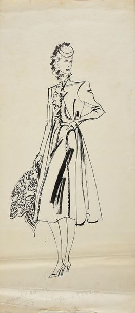 LÉON BENIGNI, (1892-1948) Deux planches de modèles de robes élégantes, maquettes...