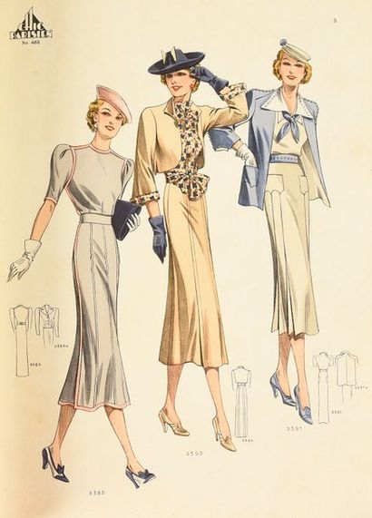 null Trois cahiers de croquis de tendances pour la mode, 1934-1937, - Le Tailleur...