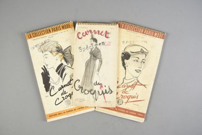 null Trois carnets de croquis de tendances, Paris-Mode, Hiver 1949, Eté 1952, Hiver...