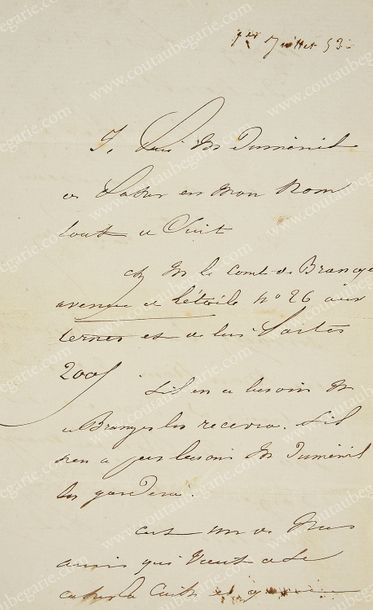 LAMARTINE, Alphonse de (1790-1896). Lettre autographe signée: «Lamartine», datée...