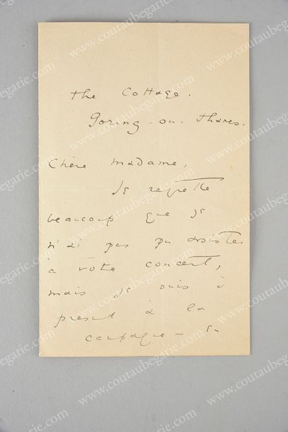 WILDE Oscar (1854-1900). L.A.S. «Oscar Wilde» adressée à «Chère Madame», The Cottage,...