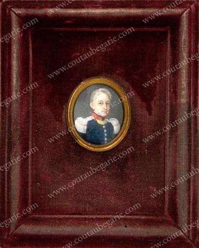 École française du XIXe siècle. Portrait d'un officier de la Garde royale.
Miniature...