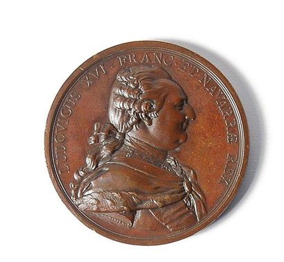 null Louis XVI, roi de France (1774-1792). Belle médaille en bronze signée F. Duvivier,...
