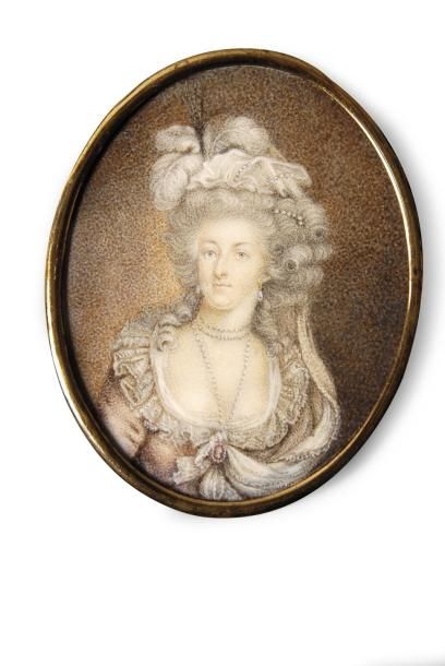 null Marie-Antoinette d'Autriche, reine de France. Miniature sur ivoire, de forme...