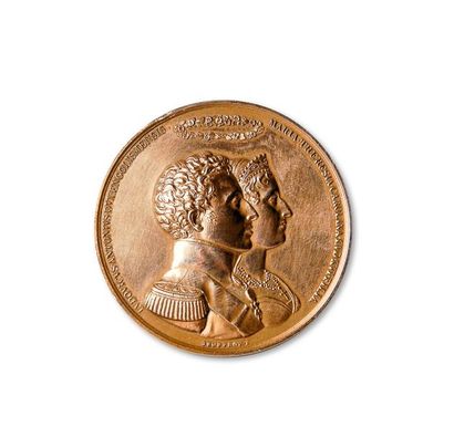 null Duc et duchesse d'Angoulême. Belle médaille en bronze doré, souvenir commémoratif...