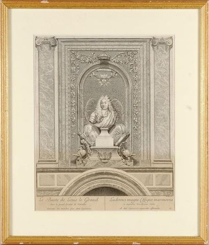 null Louis XIV, roi de France (1643-1715). Gravure par Surugue représentant le buste...