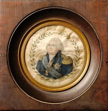null Louis XVIII, roi de France (1814-1824). Pièce d'étoffe en soie polychrome, représentant...