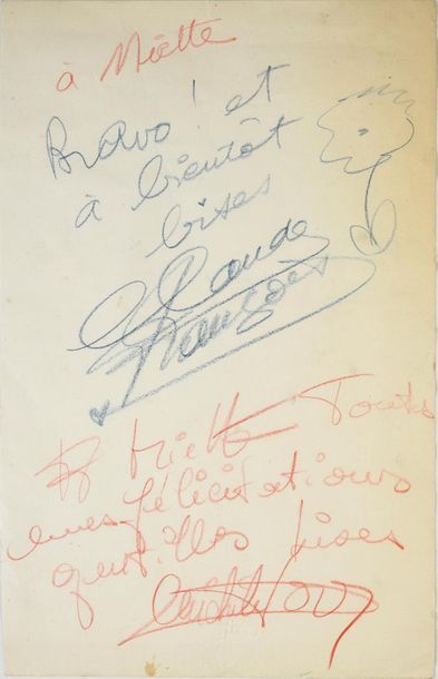 null FRANÇOIS, CLAUDE Très bel autographe de Claude François (avec fleur dessinée)...