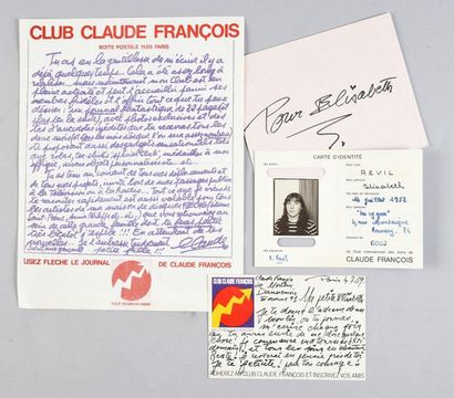 null FRANÇOIS, CLAUDE 1 carte de correspondance manuscrite de Claude François, adressé...