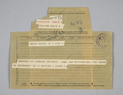 null HALLYDAY JOHNNY (1943/2017) : 1 télégramme original adressé le 8 décembre 1962...