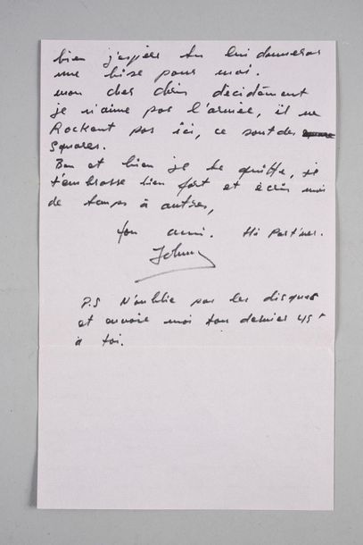 null HALLYDAY JOHNNY (1943/2017) : 1 lettre originale + son enveloppe adressée d’Offenbourg...