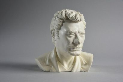 null HALLYDAY, JOHNNY 1 buste en plâtre lustré de Johnny Hallyday, hauteur 22 cm....