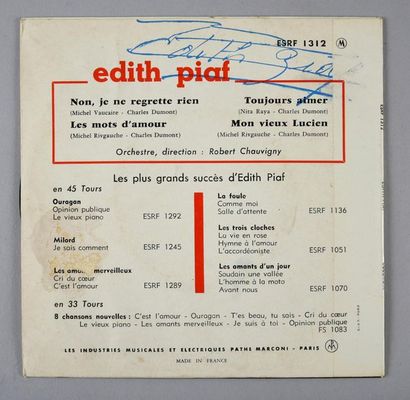 null PIAF, ÉDITH (1915/1963) 1 disque 45 tours original «Non, Je ne regrette rien»...