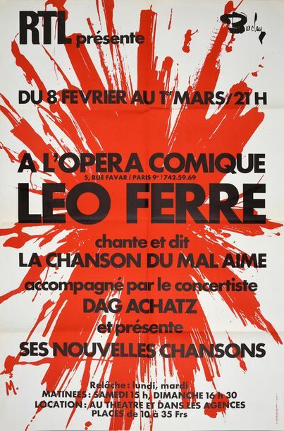 null FERRÉ, LÉO 3 affiches originales pour les spectacles de Léo Ferré dans les années...