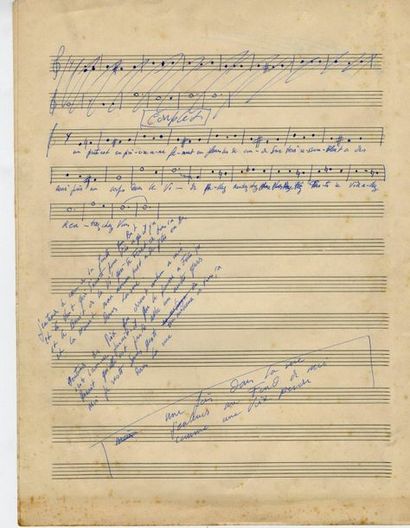 null AZNAVOUR, CHARLES 1 partition manuscrite de la chanson «J'entends» par Charles...