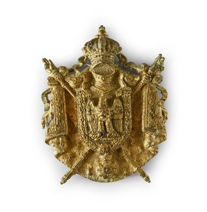 null Plaque de harnais en cuivre XIXe aux armes de Louis-Napoléon Bonaparte, (1808-1873),...