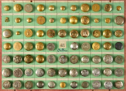 null Planche de 76 boutons de livrées dorés et argentés dont:
Albert de Lyunes/Galitzine,...
