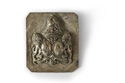 null Empreinte de plaque de harnais en métal début XIXe aux armes d'alliance de Toussaint-Jean-Baptiste-Hyppolite,...
